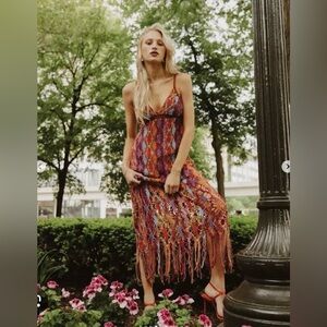NWT-Zara Multicolor Crochet Maxi Dress